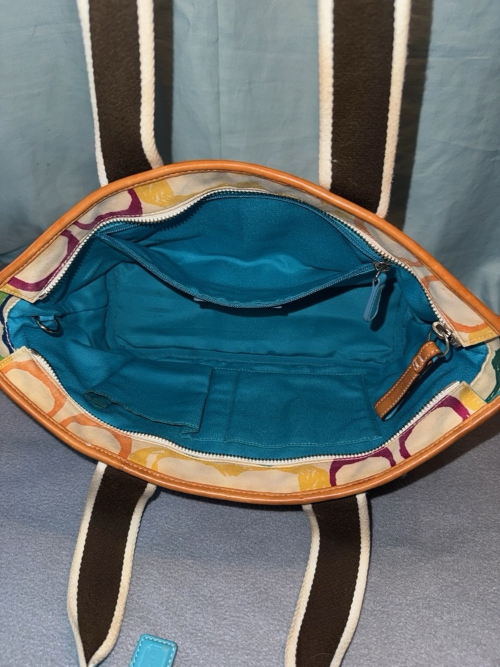 Coach Style 5660 Scribble Small Tote with Teal Straps - Picture 9 of 11